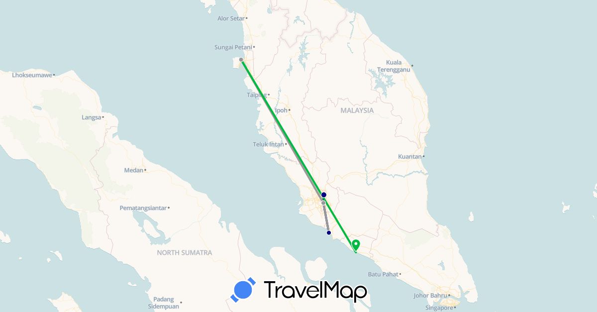 TravelMap itinerary: driving, bus, plane in Malaysia (Asia)